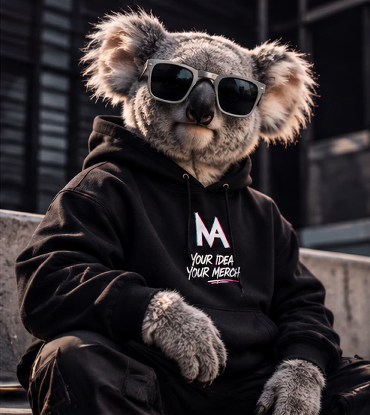 Koala wearing MerchAwesome Drop 001: Pullover hoodie · chest print